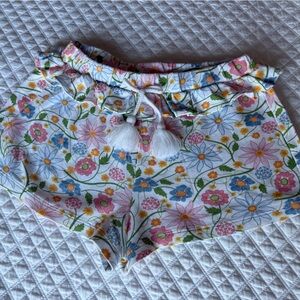 Bella BlissGirls Floral Drawstring Shorts with ruffle detail